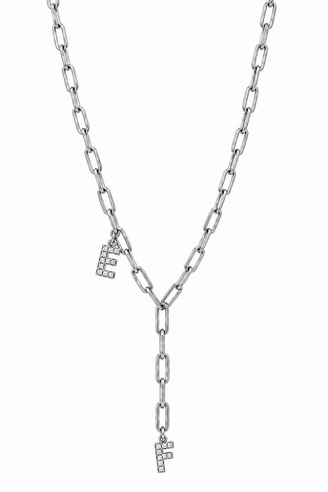 Colar Gravata Personalizado com 2 Letras – Banho em Ródio Branco