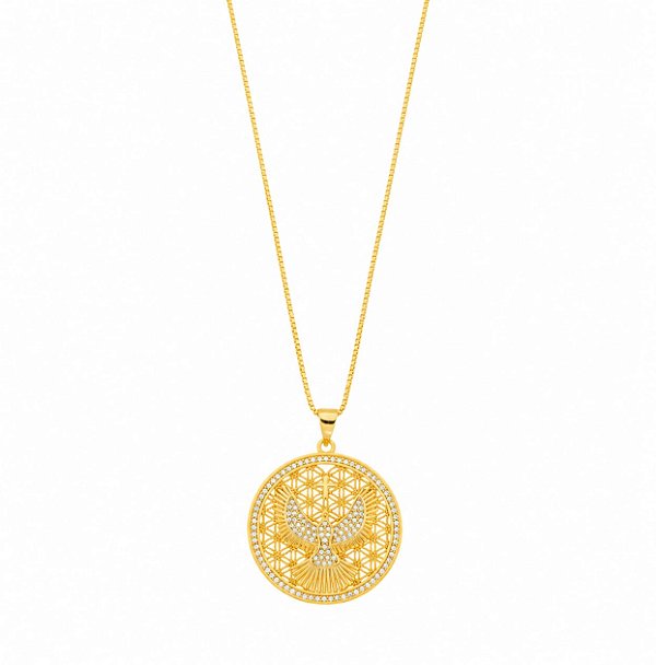 Colar Religioso Espírito Santo Cravejado com Micro Zircônias – Banho em Ouro 18K