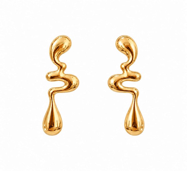 Brinco Orgânico Gota Alongada – Banho em Ouro 18K