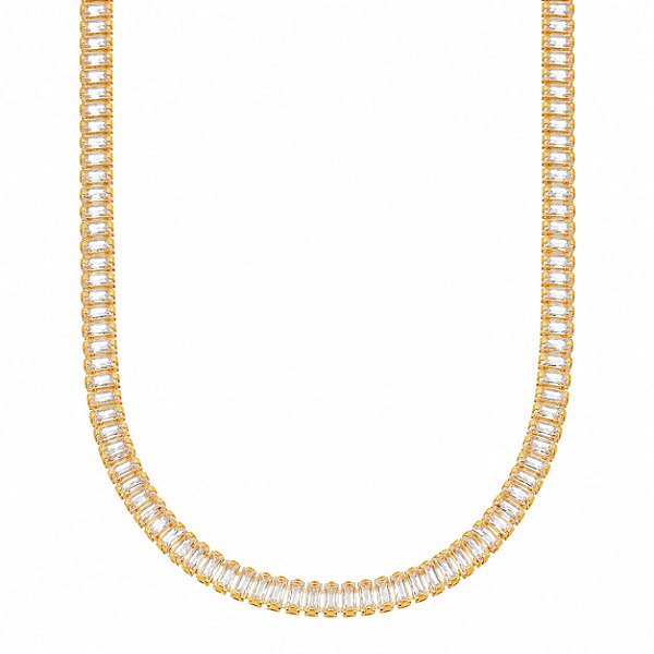 Choker Riviera Cravejada com Cristais Baguete – Banho em Ouro Amarelo 18K