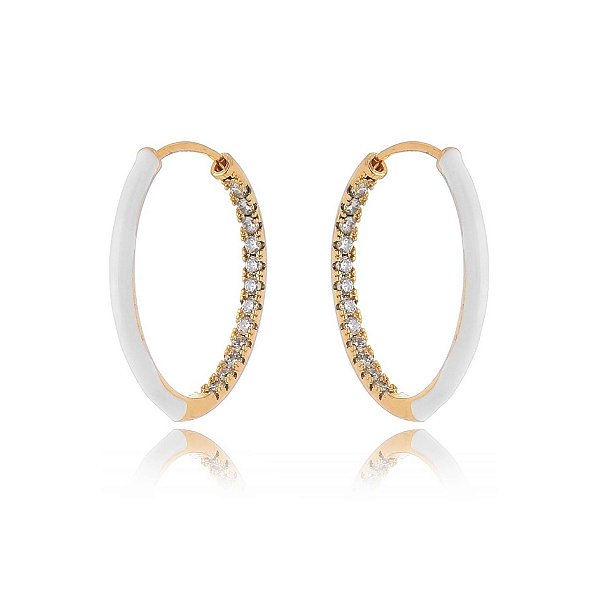 Brinco Argola Resinada Fina com Zircônia dentro