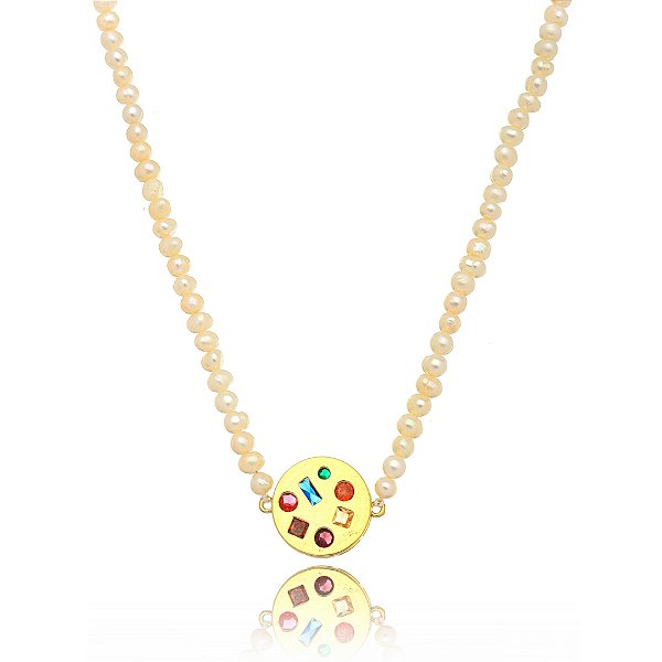 Choker Pérola com Pingente com 7 Cristais