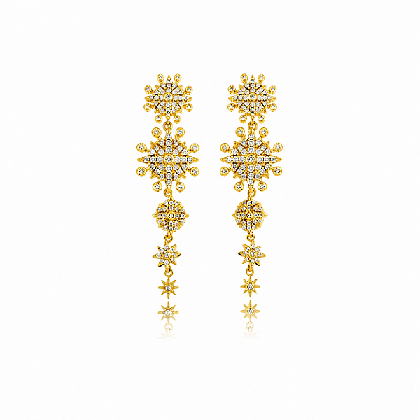 Brinco Cravejado com Estrelas Cravejadas - Banho Ouro