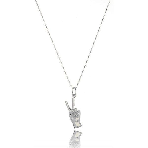 Colar com Mãozinha Paz e Amor em Ródio Branco
