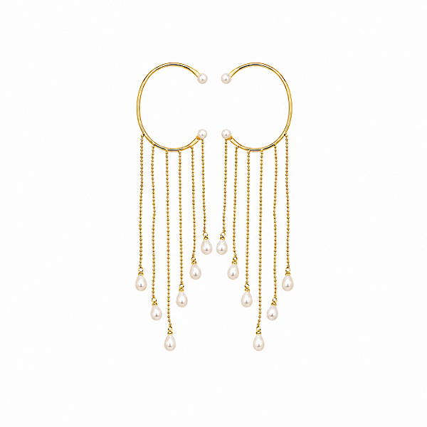 Brinco Piercing Fake Chains Pérola – Banho de Ouro Amarelo 18K
