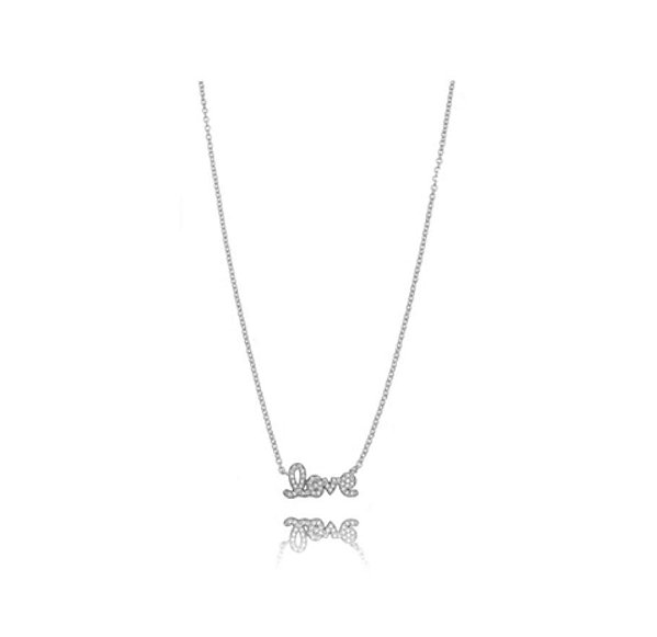 Colar Elos Pquenos c/ Pingente Love Cravejado