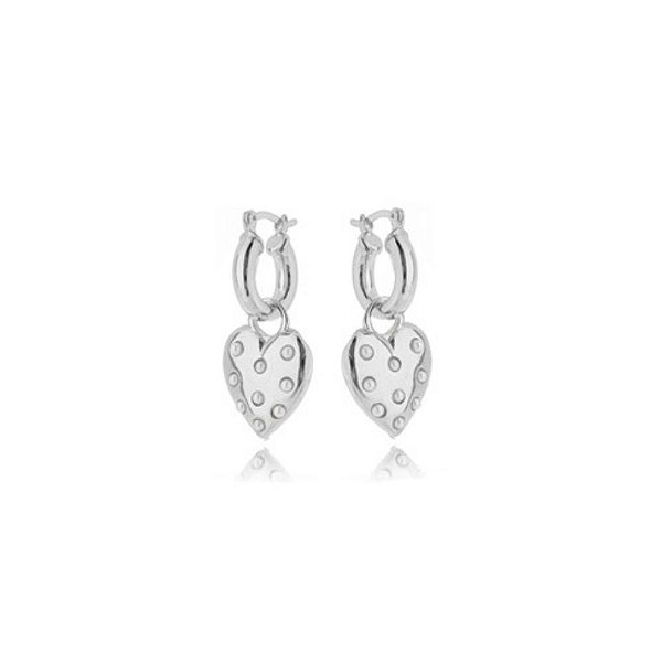 Brinco Argola Coração Pérolas - Ródio Branco