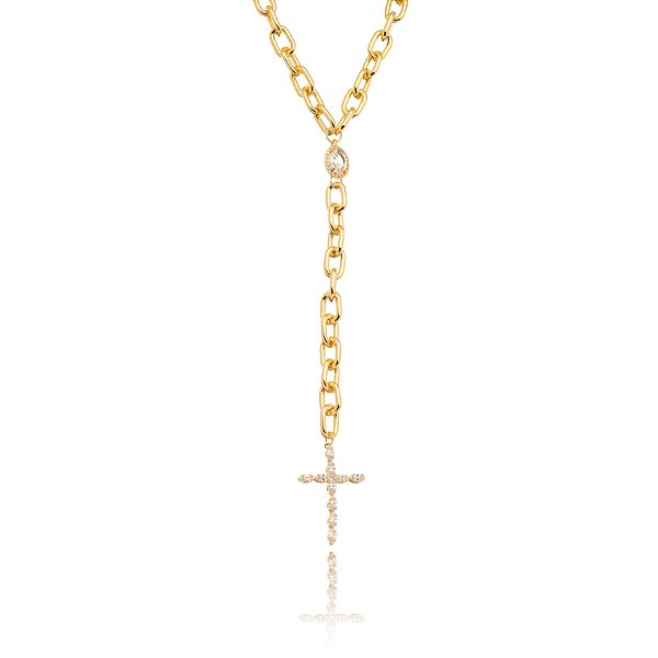 Colar Elos Cruz Cristal