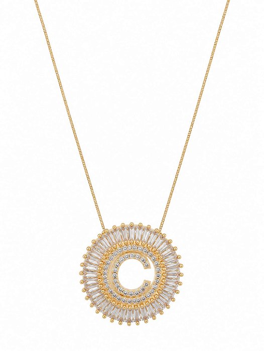 Colar Mandala Navete Letra C – Banho em Ouro Amarelo 18k