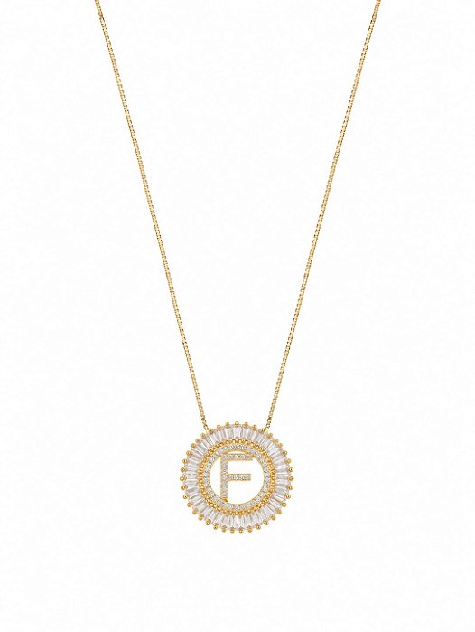Colar Mandala Navete Letra F – Banho em Ouro Amarelo 18k