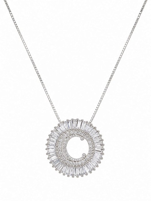 Colar Mandala Navete Letra C – Banho em Ródio Branco