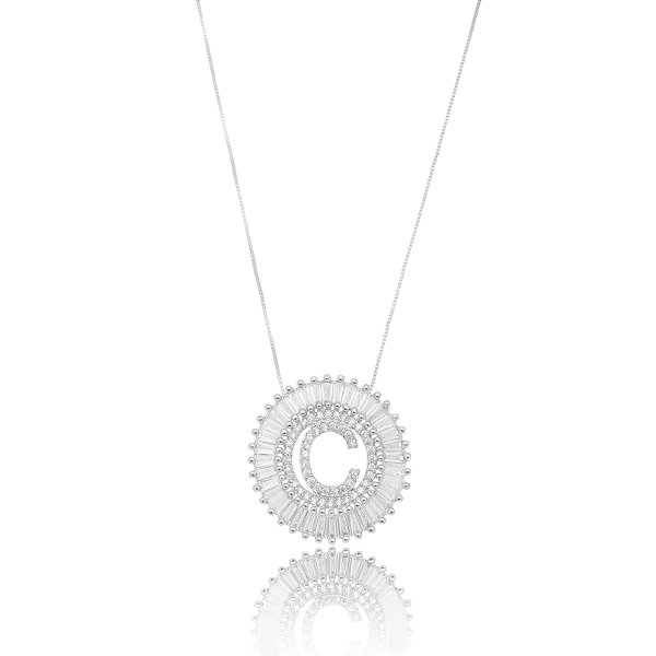 Colar Mandala Letra C Cristal - Ródio Branco