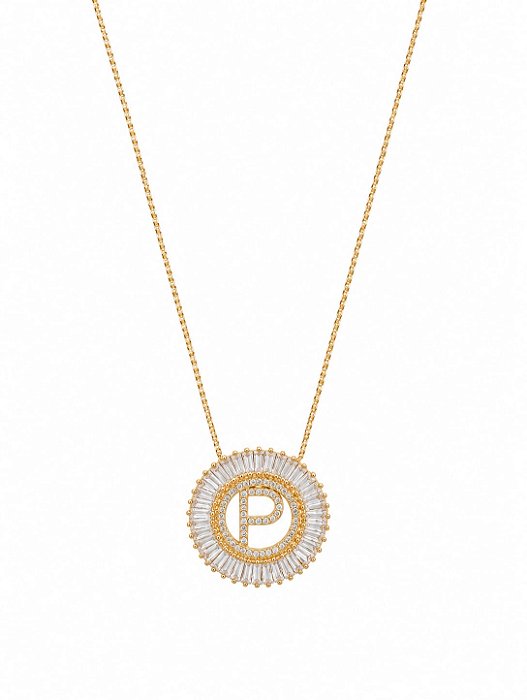 Colar Mandala Navete Letra P – Banho em Ouro Amarelo 18k