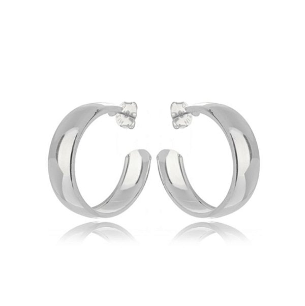 Brinco de Argola Grossa Lisa Média em Rodio Branco