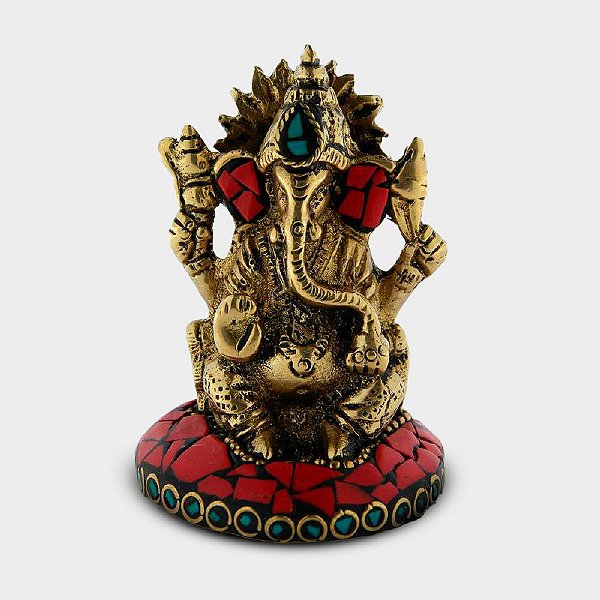 Ganesha Decorativa com Pedras Coloridas Vermelho
