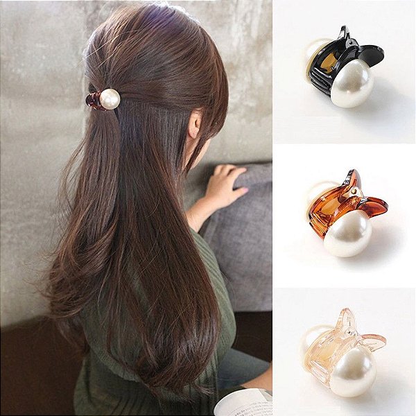 Prendedor Pequeno para Cabelo - Pérola Sintética - Bases:  Preto / Marrom / Champanhe
