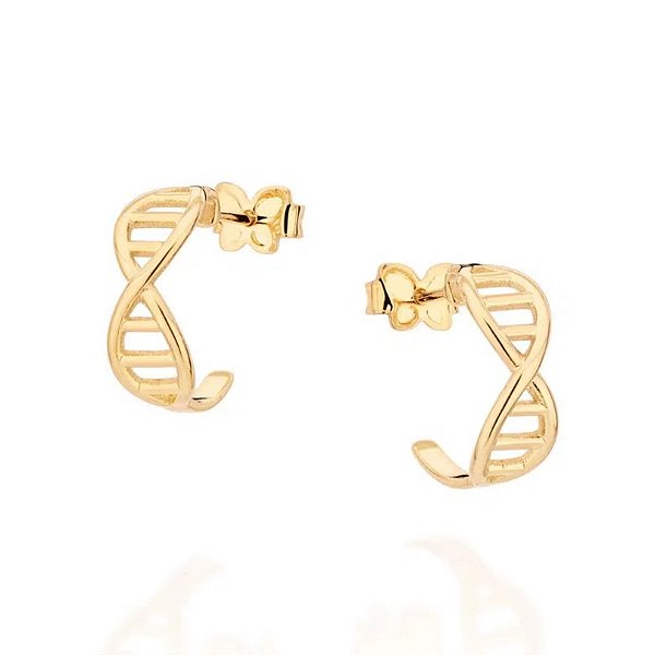 Brinco Meia Argola Formato Cromossomo - Rommanel - Folheado a Ouro 18k. (Ref.527149)