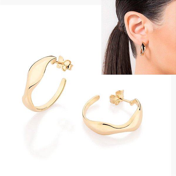 Brinco Meia Argola Ondulada - Rommanel - Folheado a Ouro 18k. (Ref.527155)