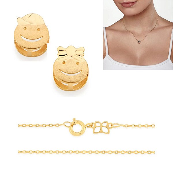 Colar Rommanel Mãe de 2 Filhos - Meninos/Meninas/Casal - (45 cm) - Folheado a Ouro 18k (Ref540685)
