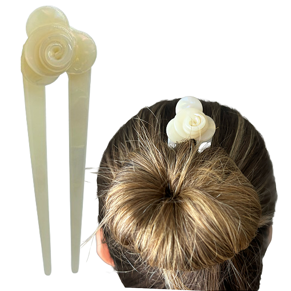 Prendedor de Cabelo - Pente para Coques Sofisticados - Flor de Acetato