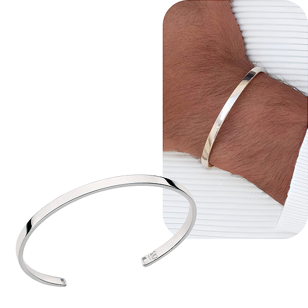 Bracelete Masculino Rommanel Tubo Retangular Prata925 Maciça