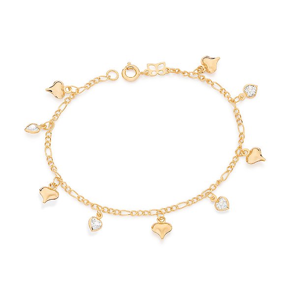 Pulseira Rommanel Corações e Zircônias - Medida: 18cm