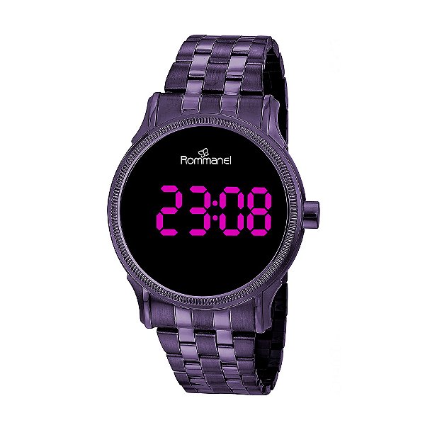 Relogio Feminino Digital Rommanel Metal Roxo/Preto Resistente a Água