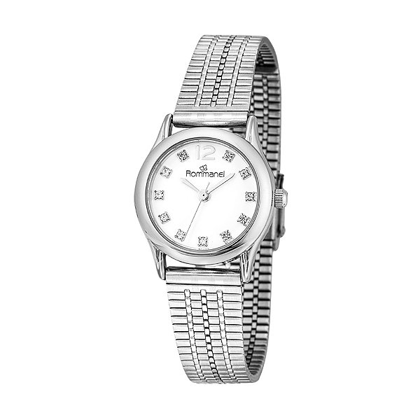 Relogio Feminino Prata Rommanel Metal C 11 Cristais Resistente a Água