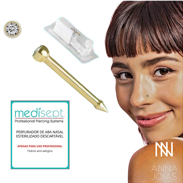 Kit Piercing Titânio para Aba Nasal + Gel de Limpeza - Antialérgico Esterilizado - Medisept Studex para uso profissional