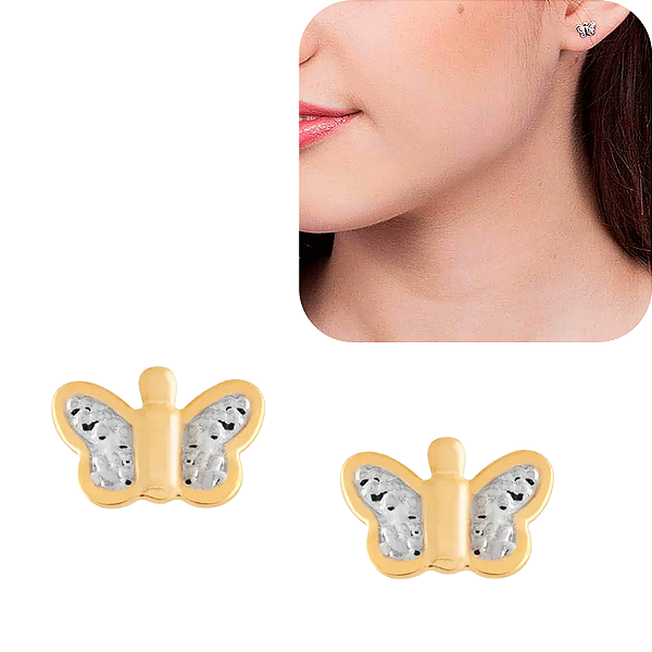 Brinco Rommanel - Mini Borboleta com Aplicação de Rhodium