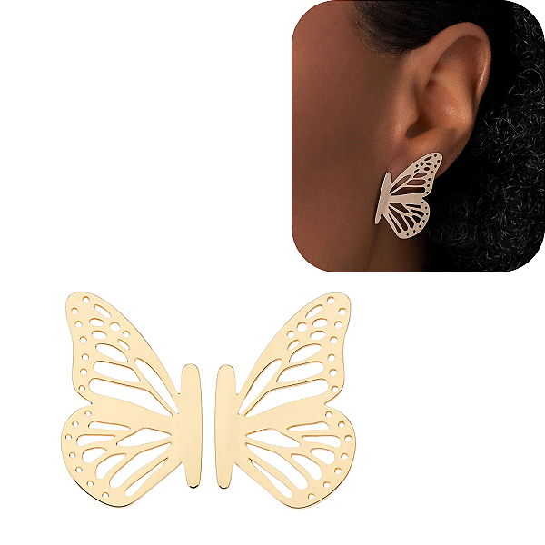 Brinco Rommanel - Maxi Borboleta Vazada Folheado a Ouro 18k