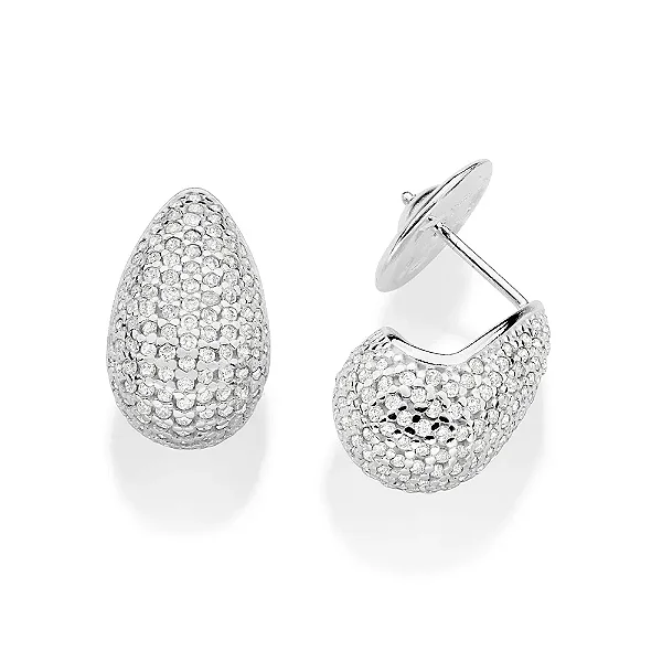 Brinco Gota Cravejado com Zircônias Prata Maciça 925 - Rommanel