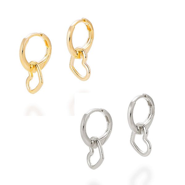 Brinco Argola com Coração Vazado - Rommanel - Folheado a Ouro / Rhodium (Ref.526588)