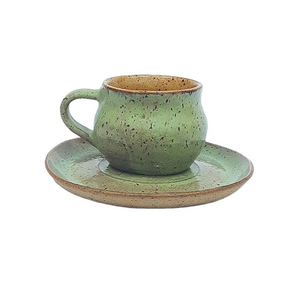 Xícara com alça e pires verde pântano - 100 ml