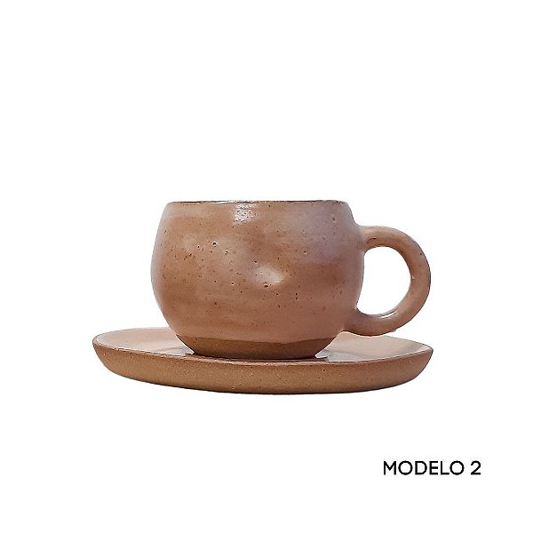 Xícara com alça e pires rosa - 180 ml