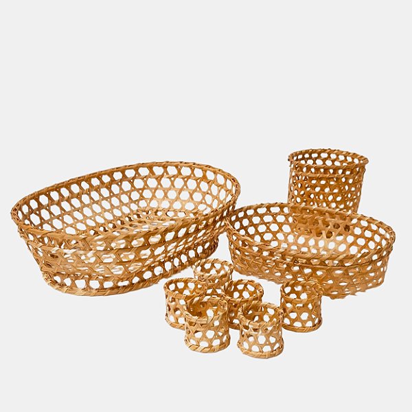 Conjunto de cestas e porta-guardanapo em fibra de cana brava - Kanzi |  Artesanato e design brasileiro