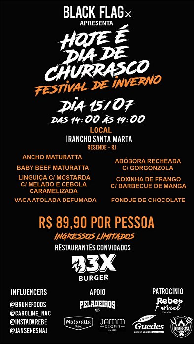 Copo Reserva do Almoço Churrasco - 15/07  Edição Festival de Inverno  - 15 a 18 anos