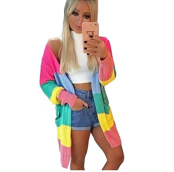 cardigan longo colorido