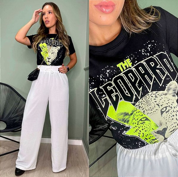 Blusa T shirt Feminina Raio Leopard