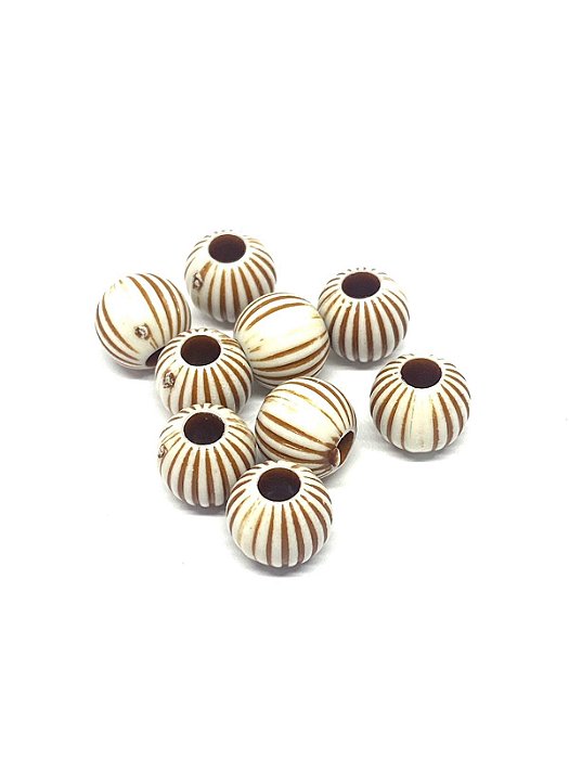 Miçanga Sorocaba Branca Listra Marrom - 10 Unidades