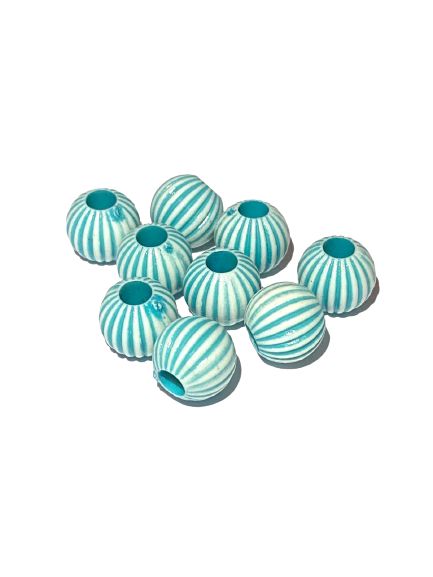 Miçanga Sorocaba Branca Listra Azul - 10 Unidades