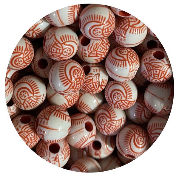 Miçanga Santa Branco e Vermelho - 10 unidades