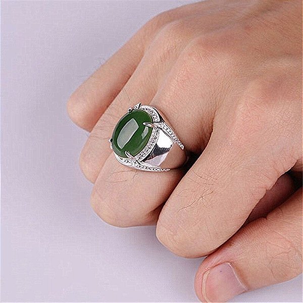 Anel Masculino Banhado Prata Esterlina 925 Ajustável com Zircônia e Esmeralda Fusion Verde Frete Grátis