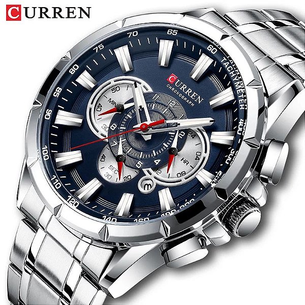 Relógio Curren Masculino Cronógrafo Quartzo Pulseira Em Aço Inox