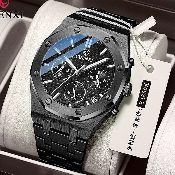Relógio Masculino Chenxi Calendário Cronógrafo Todo em Aço Inox À Prova D' Água