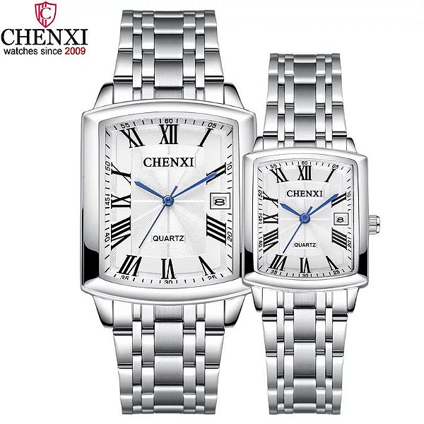 Relógios Masculino + Feminino Pulseira Aço Inox Conjunto Casal