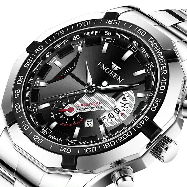 Relógio Masculino Cronógrafo Quartzo Pulseira Em Aço Inox FNGEEN