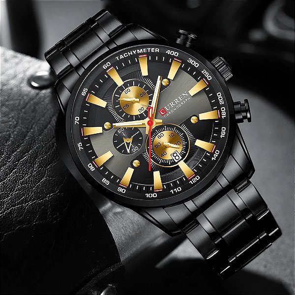 Relógio Curren Masculino Cronógrafo Quartzo Pulseira Em Aço Inox