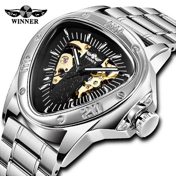 Relógio Masculino Prateado Winner Dual Time Steel Venon