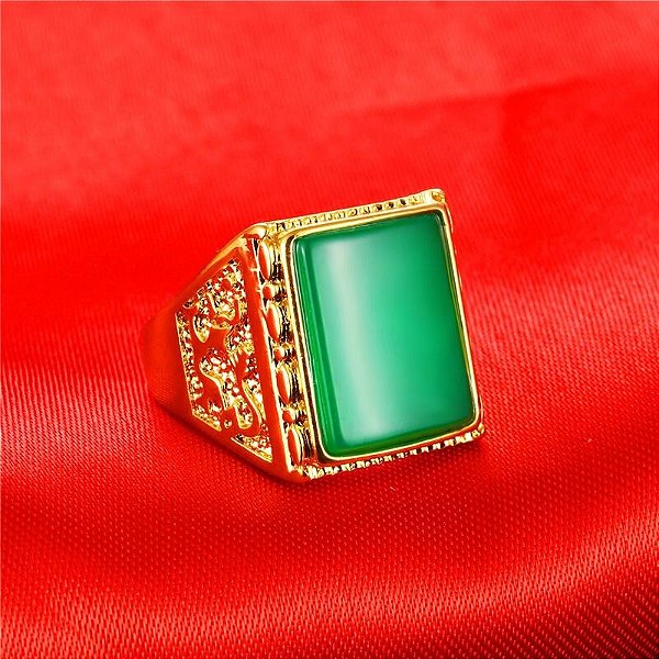 Anel Masculino Banhado a Ouro 18K Ajustável com Pedra Esmeralda Fusion